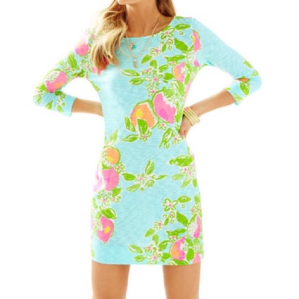 Lilly Pulitzer Marlowe Dress Pool Blue Lemon large